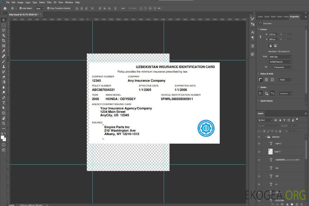 Carte d'assurance maladie de l'Ouzbékistan template